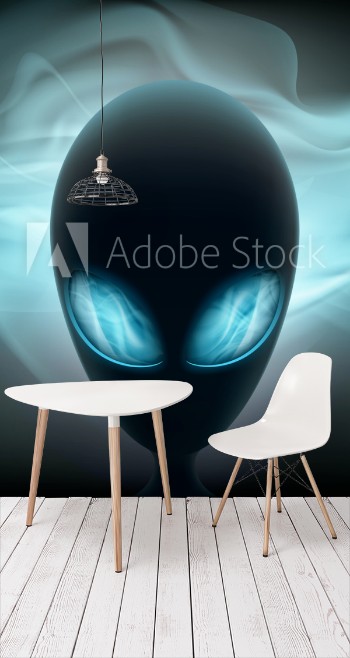Picture of Alien head with glowing eyes on a dark background Stock vector